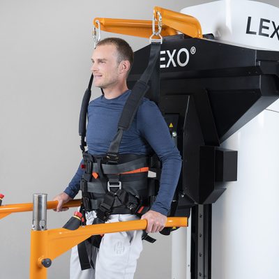 Patient trains on robotic gait trainer Lexo