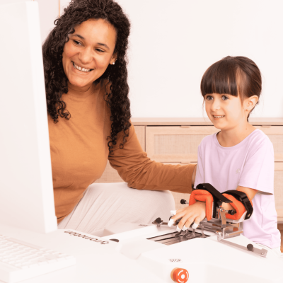 Therapist trains with young girl on Amadeo