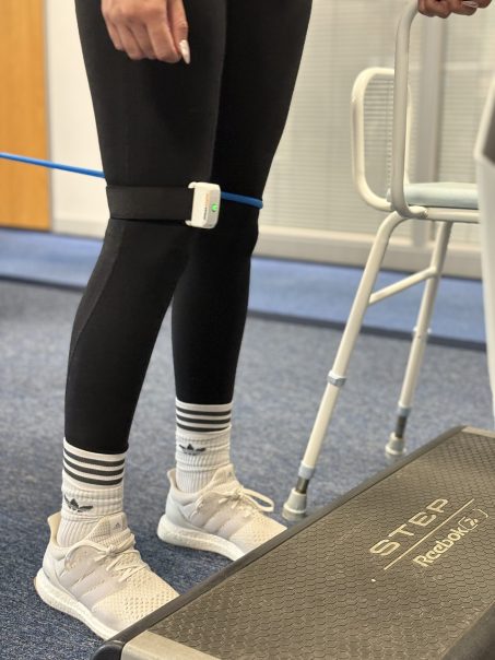 Leah trains with Pablo functional rehabilitationn device motion sensors
