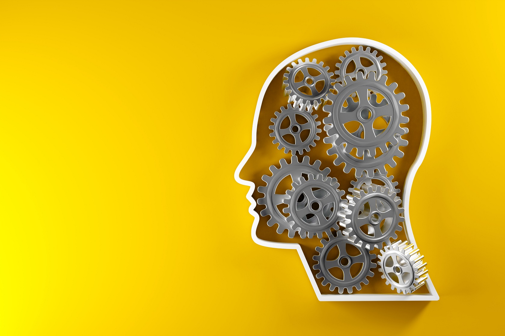 Illustration of a human head shape in front of a yellow background