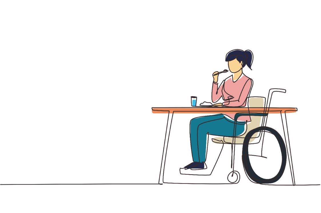 Graphic of a female person sitting in a wheelchair